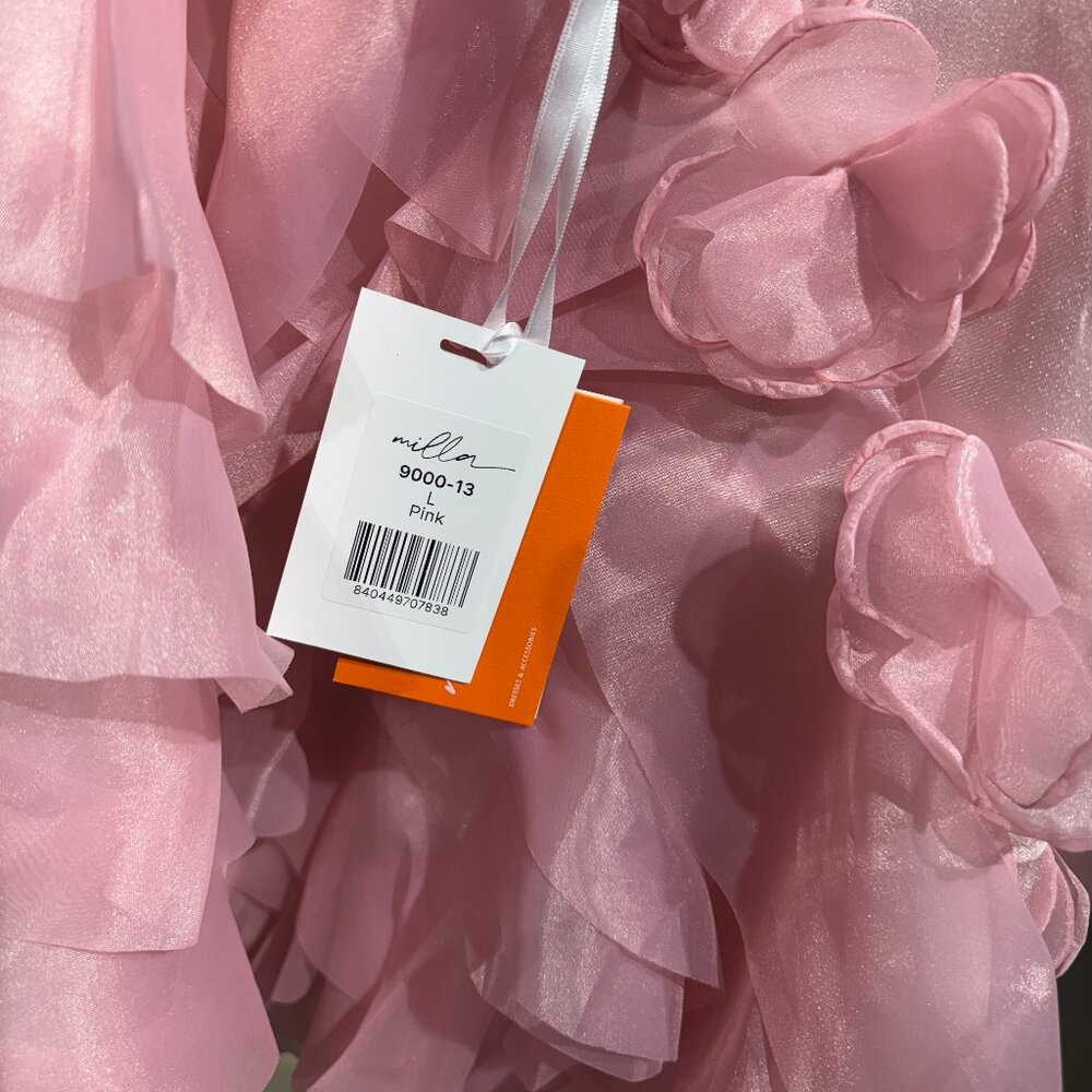 Milla Romantic ruffled pink mini dress with rose appliques, Garden of Eden - Picture 6 of 7